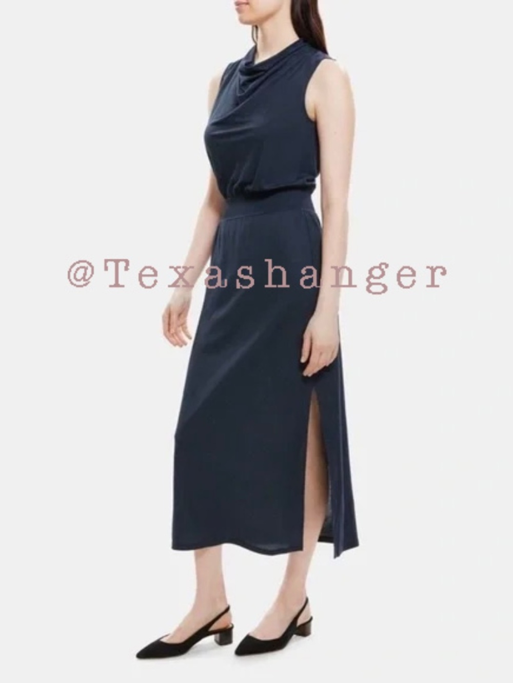 NWT Theory Lewie Black Drapey Crepe Maxi Dress S Small Black